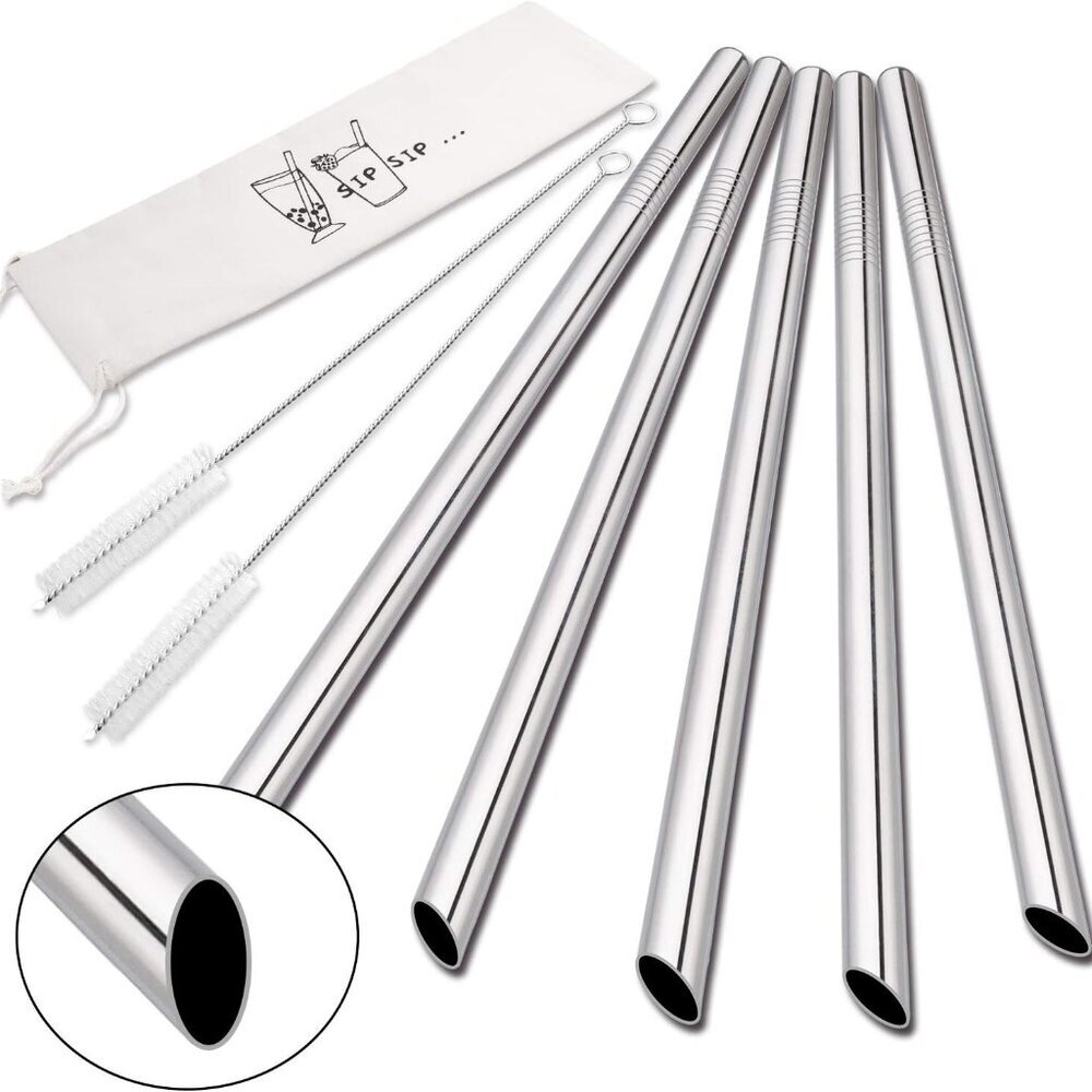 5 Pcs 10" Reusable Bubble Tea & Smoothie Straws, Stainless Steel, Angled Tips, 0 - Picture 1 of 7